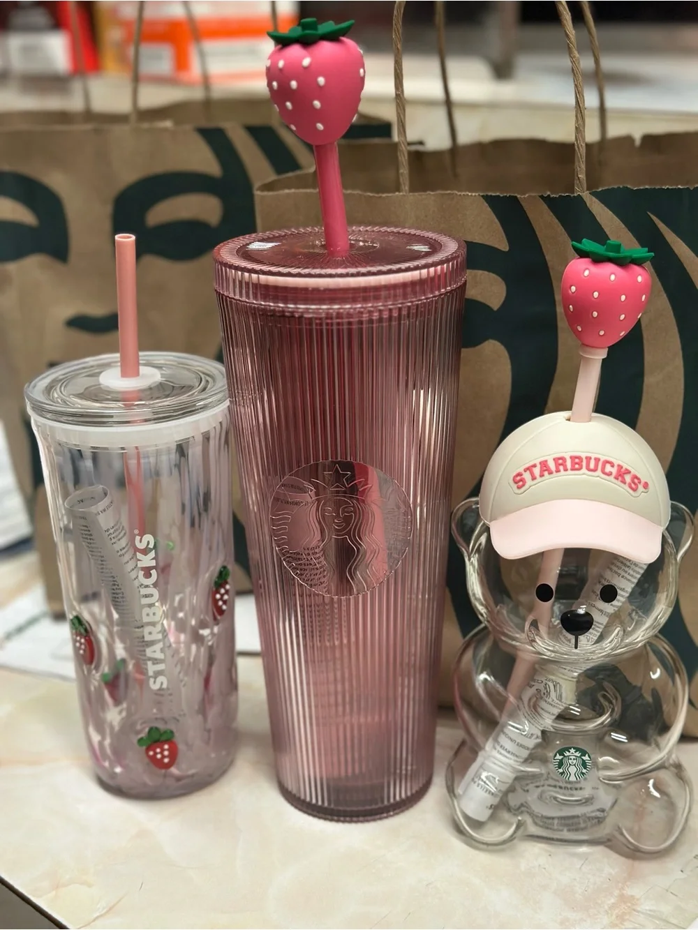 Starbucks Pink Strawberry Tumbler & Bear Set